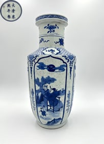 KANGXI MARK BLUE&WHITE GLAZE FIGURE STORY PATTERN VASE