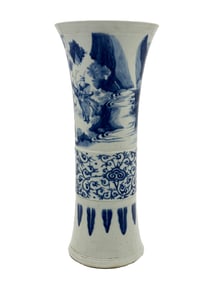 CHONGZHEN PERIOD BLUE&WHITE GLAZE FIGURE PATTERN VASE