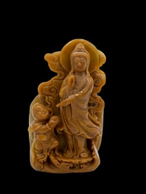SOAPSTONE CARVED GUANYIN BUDDHA STATUE