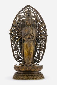 GILT BRONZE CAST GUANYIN BUDDHA