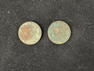 One double-flag coin, one Qing copper coin