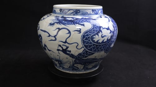 Large blue and white jars