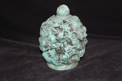 White marble beast hundred birds nine turns Qiankun tripod 12 zodiac ornaments