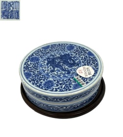 QIANLONG MARK BLUE&WHITE GLAZE DRAGON INK PASTE BOX