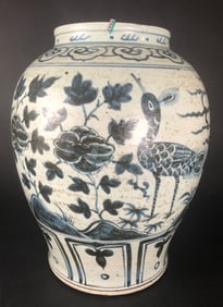 BLUE&WHITE GLAZE FLOWER PATTERN JAR
