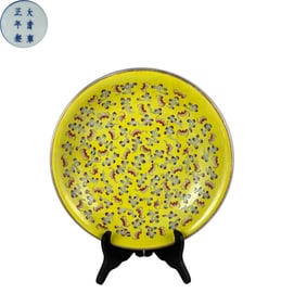 YONGZHENG MAKR YELLOW GLAZE BATS PATTERN PALAT