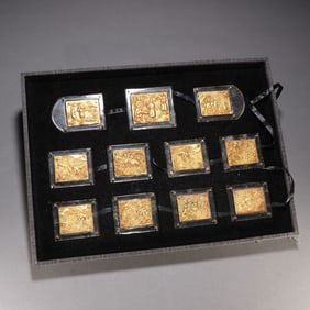 A set of crystal inlaid silver gilt belt plates