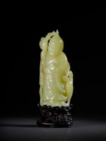 Hetian yellow jade standing statue of the God of Longevity