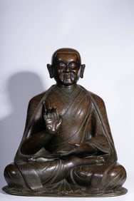 Silver-inlaid copper statue of the Fifth Dalai Lama