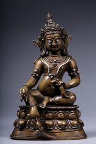 Copper inlaid silver and yellow God of Wealth seated statue
