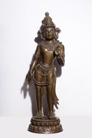 Copper inlaid silver Avalokitesvara standing statue