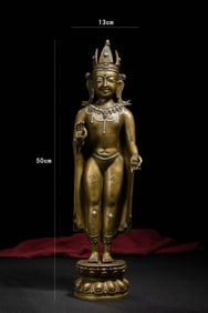Bronze inlaid silver Guanyin standing statue