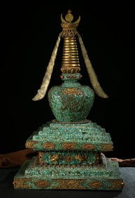 Copper inlaid turquoise gilt Zhibaza pattern pagoda