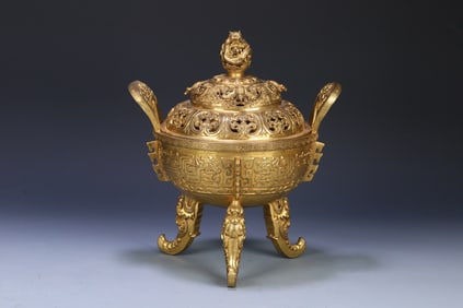 Gilded copper dragon incense burner