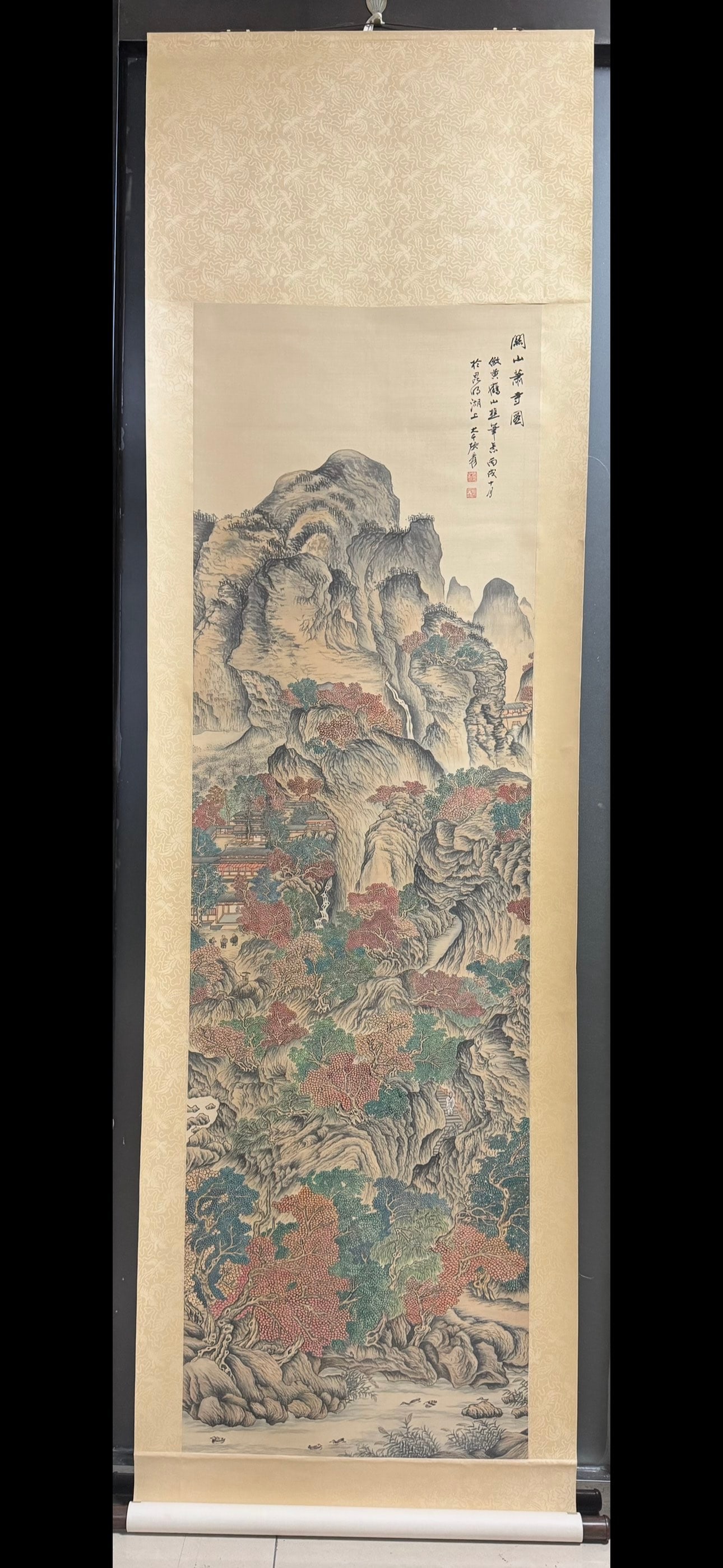 Zhang Daqian's imitation of Wang Meng's Guanshan Xiaosi Picture: Dimension 194×59 cm