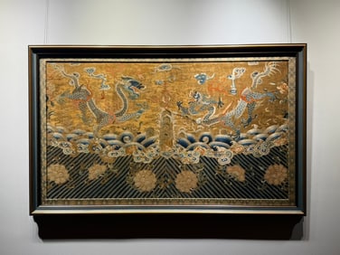 Yellow-ground imperial embroidery "Double Dragons