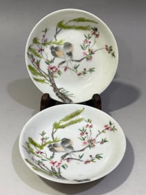 A pair of Guangxu famille rose flower-and-bird plates