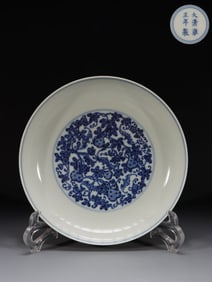Blue and white fortune appreciation plate