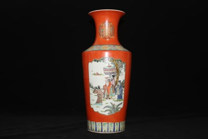Coral red glazed powder-colored storytelling stick-hammer bottle