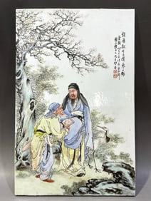New porcelain plate with figures in pastel enamel by Wang Dafan