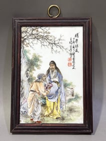 New porcelain plate with figures in pastel enamel by Wang Qi
