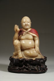 Shoushan stone seated Arhat holding a scripture