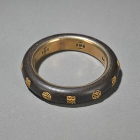 Agarwood inlaid silver gilt longevity bracelet