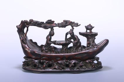 OLD AGARWOOD BOAT SHAPE ORNAMENTS