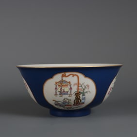 QIANLONG MARK BLUE FAMILLE ROSE GLAZE BOWL