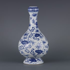 YONGZHENG MARK BLUE&WHITE GLAZE BAMBOO PATTERN VASE