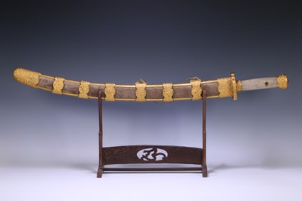 QIANLONG MARK GILT BRONZE SWORD