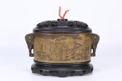 ZHANG XITIAN MARK COPPER CENSER&ZITAN WOO LID