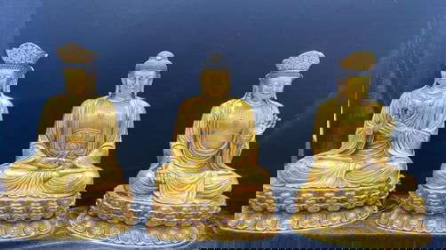 GILT BRONZE TRINITY BUDDHA STATUE