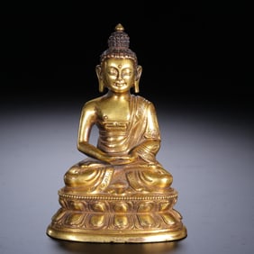 GILT BRONZE SAKYAMUNI BUDDHA SEATED