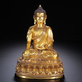 YONGLE MARK GILT BRONZE SAKYAMUNI BUDDHA SEATED