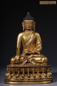 DAMING YONGLE MARK GILT BRONZE SAKYAMUNI BUDDHA SEATED