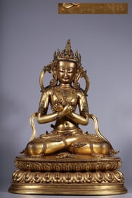GILT BRONZE GEM DECORATED BUDDHA SEATED