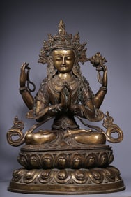 GILT BRONZE GUANYIN BUDDHA SEATED