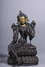 GILT BRONZE TARA BUDDHA SEATED