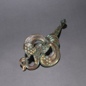 BRONZE COPPER WITH SILVER INLAID TURQUOISE PENDANT