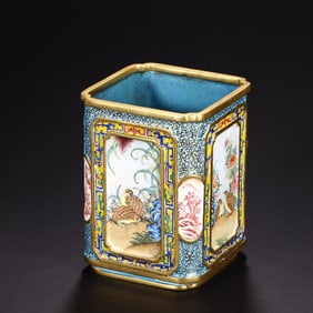 COPPER FLOWER&BIRDS PATTERN BRUSH POT