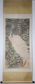 ZHOU YANSHENG MARK PEACOCK PATTERN VERTICAL AXIS PAINTING