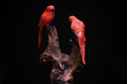 RED CORAL PARROT SHAPE ORNAMENT