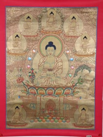 TIBETAN GOLD FOIL PHARMACIST BUDDHA THANGKA