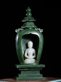 HETIAN JASPER PAGODA&WHITE JADE BUDDHA