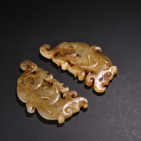 A PAIR HETIAN JADE CARVED TABLET