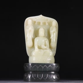 HETIAN JADE CARVED SAKYAMUNI BUDDHA STATUE