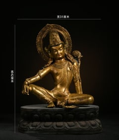 GILT BRONZE ZIZAI GUANYIN BUDDHA STATUE