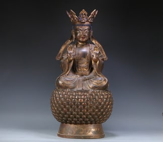 GILT BRONZE GUANYIN BUDDHA STATUE