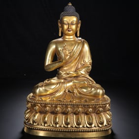 GILT BRONZE SAKYAMUNI BUDDHA STATUE